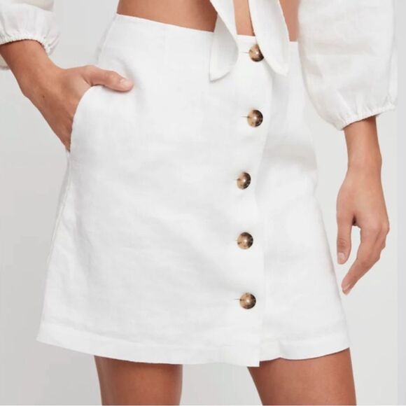 Aritzia Wilfred Lachlan Linen Button Front A-Line Mini Skirt in White size 0 - Picture 8 of 11